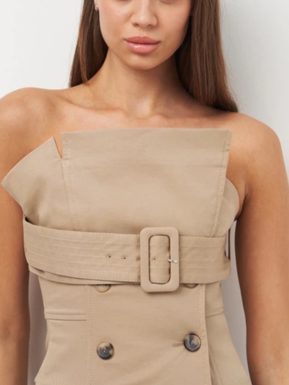 ZARA Tan Trench Strapless Belted GABARDINE Bustier Top Chest Belt NEW Size M